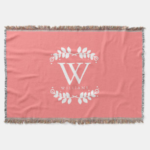 Coral Pink Monogram Throw Blanket
