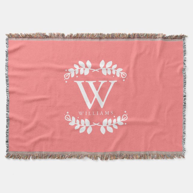 Coral Pink Monogram Throw Blanket (Front)
