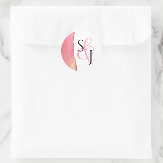 Coral Pink Monogrammed Wedding Favour Stickers (Bag)