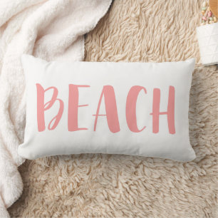 Coral Pink Nautical Stripe Beach House Lumbar Cushion