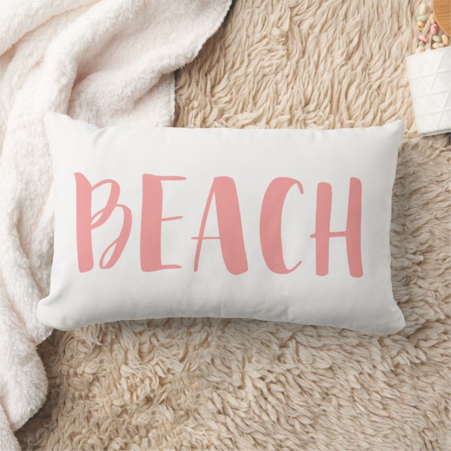 Coral Pink Nautical Stripe Beach House Lumbar Cushion (Blanket)