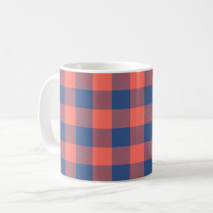 Coral Pink Navy Blue Square Rectangle Pattern Coffee Mug