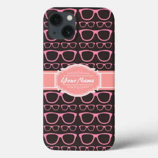 Coral Pink Nerd Glasses Personalised iPhone 13 Case
