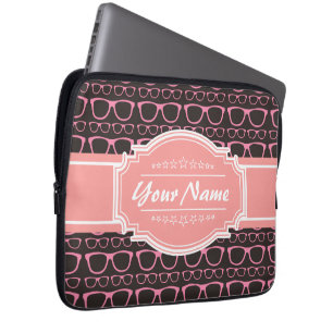 Coral Pink Nerd Glasses Personalised Laptop Sleeve