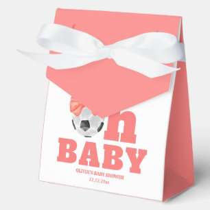 Coral Pink Oh Baby Bow Soccer Sport Baby Shower Favour Box