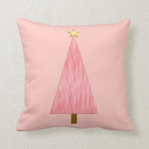 Coral Pink Ombre modern Christmas tree Cushion
