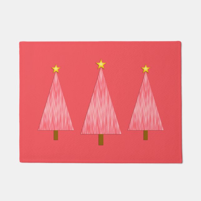 Coral Pink Ombre Modern Christmas Tree Doormat (Front)