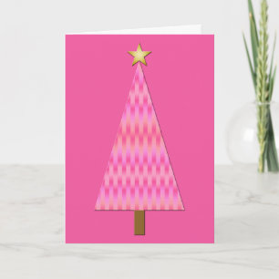 Coral Pink Ombre modern Christmas tree Holiday Card