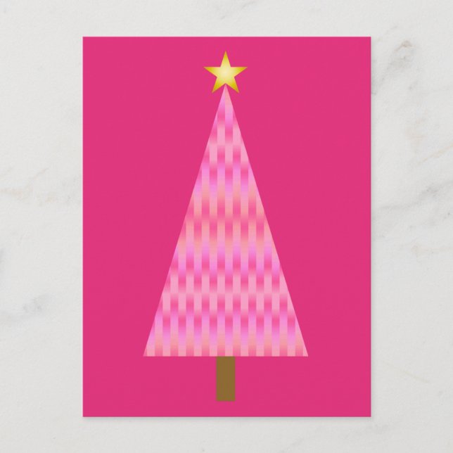 Coral Pink Ombre modern Christmas tree Holiday Postcard (Front)