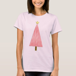 Coral Pink Ombre modern Christmas tree T-Shirt