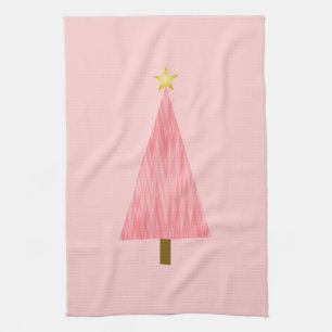 Coral Pink Ombre modern Christmas tree Tea Towel