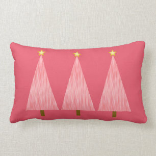 Coral Pink Ombre modern Christmas trees Lumbar Cushion