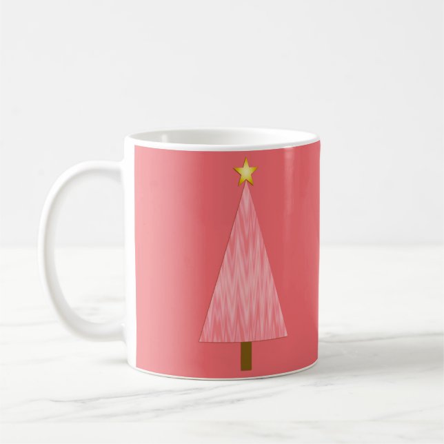 Coral Pink Ombre Retro Modern Christmas Tree Coffee Mug (Left)
