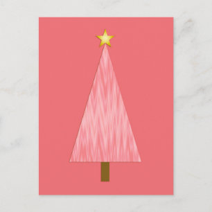 Coral Pink Ombre Retro Modern Christmas Tree Holiday Postcard