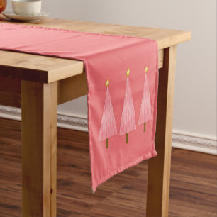 Coral Pink Ombre Retro Modern Christmas Tree Short Table Runner