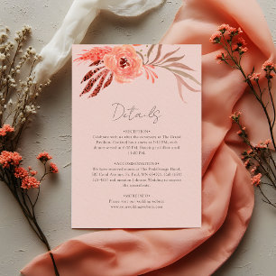 Coral Pink Orange Floral Wedding Details Enclosure Card