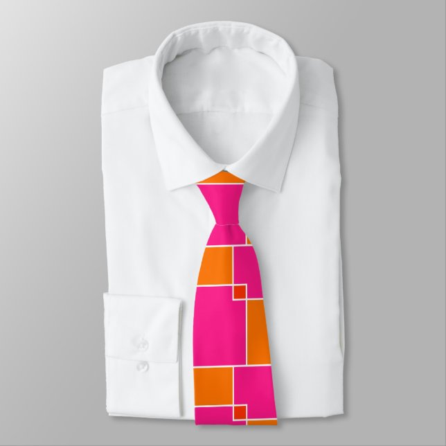 Coral Pink Orange Squares   Tie (Tied)
