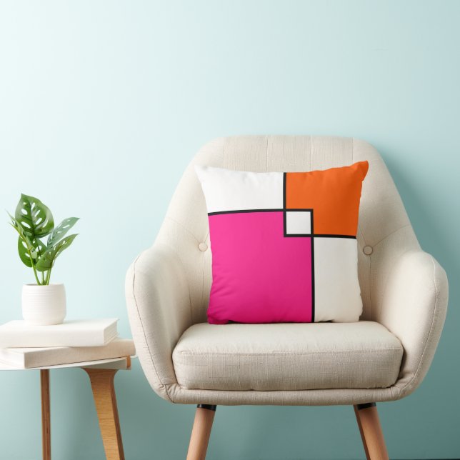 Coral Pink Orange White Squares   Cushion (Chair)