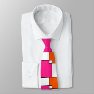 Coral Pink Orange White Squares    Tie