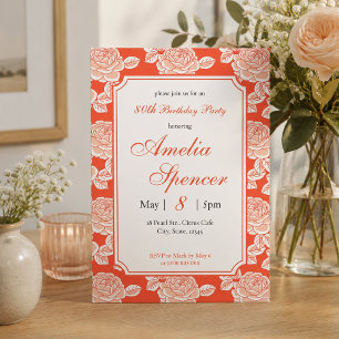 Coral Pink Peony Vintage Birthday Invitation