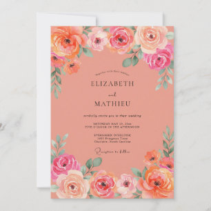 Coral Pink Peony Wedding Invitation