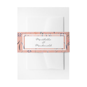 Coral Pink Personalised Floral WEDDING Invitation Belly Band
