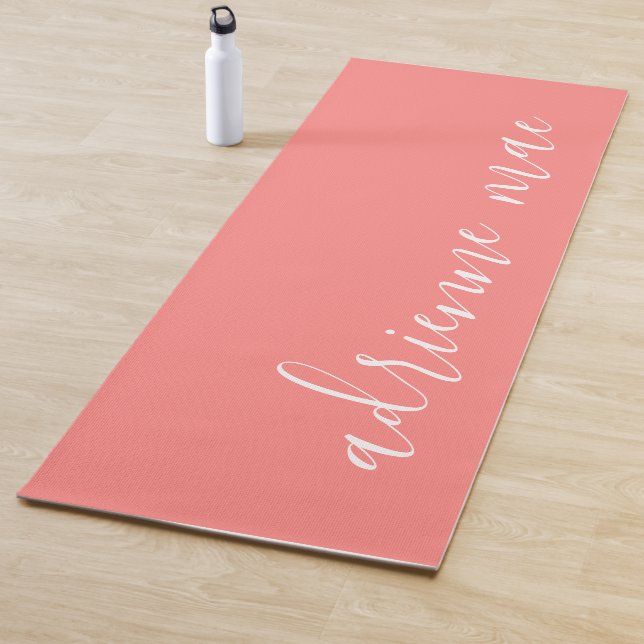 Coral Pink Personalised Name Reversible Yoga Mat (In Situ)