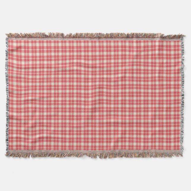 Coral Pink Plaid Throw Blanket (Front)