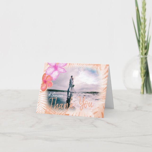 Coral, Pink Plumeria Flowers Thank You Card (Front)