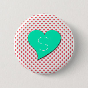 Coral Pink Polka Dots-Monogram by Shirley Taylor 6 Cm Round Badge