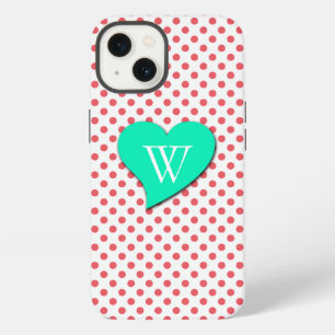 Coral Pink Polka Dots-Monogram by Shirley Taylor iPhone 13 Case