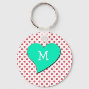 Coral Pink Polka Dots-Monogram by Shirley Taylor Key Ring