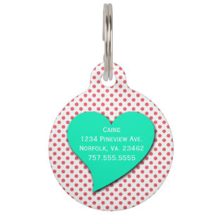 Coral Pink Polka Dots-Monogram by Shirley Taylor Pet Tag