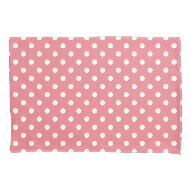 Coral pink polka dots pillowcase cover sleeve (Front)