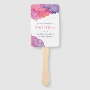 Coral Pink & Purple Abstract Watercolor Wedding Hand Fan