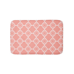Coral Pink Quatrefoil Geometric Pattern Bath Mat