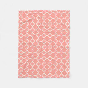 Coral Pink Quatrefoil Geometric Pattern Fleece Blanket