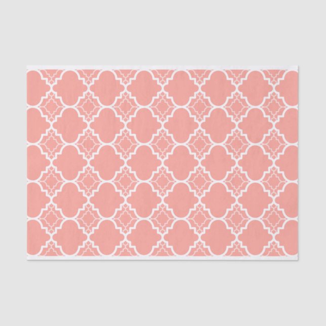 Coral Pink Quatrefoil Geometric Pattern Tissue Paper (Front)