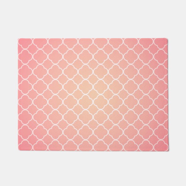 Coral Pink Quatrefoil Pattern Throw Doormat (Front)