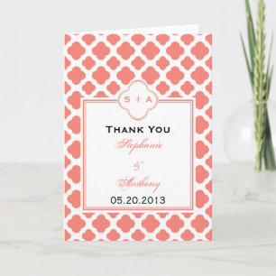 Coral Pink Quatrefoil Pattern Wedding Thank You