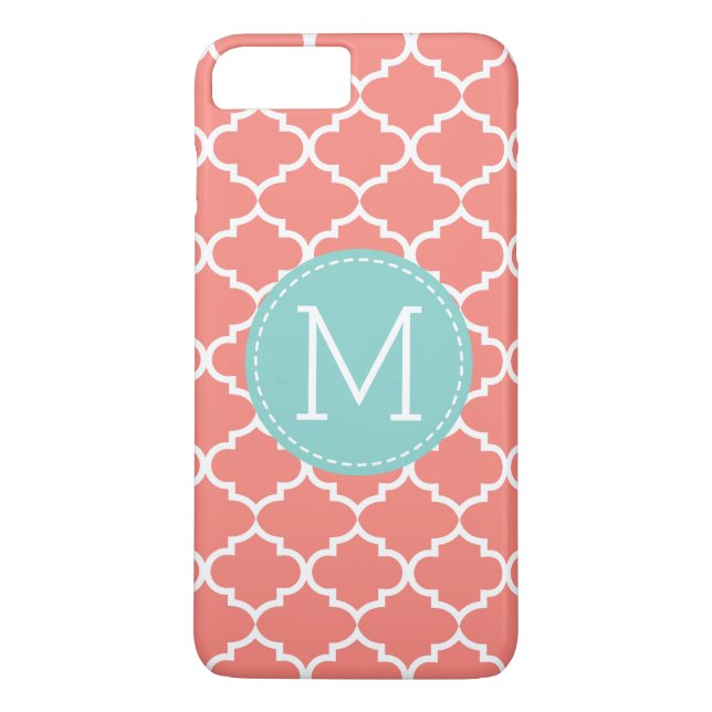 Coral Pink Quatrefoil Personalised Monogram Case-Mate iPhone Case (Back)