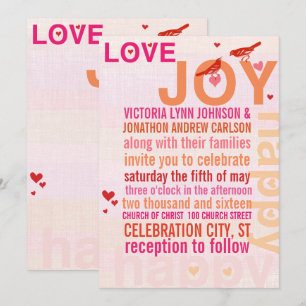 Coral Pink Red Floral Modern Typography Love Bird Invitation