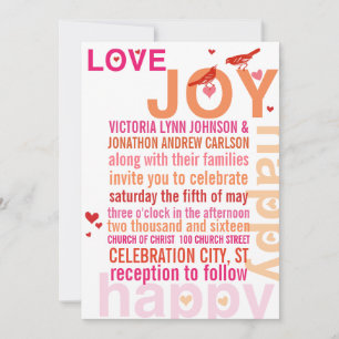 Coral Pink Red Floral Modern Typography Love Bird Invitation