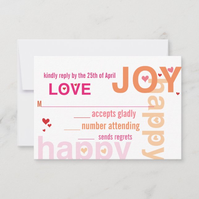 Coral Pink Red Floral Modern Typography RSVP Card (Front)