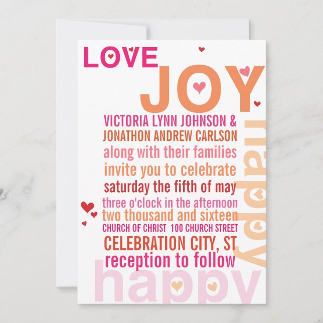 Coral Pink Red Modern Typography Wedding Invitation (Front)