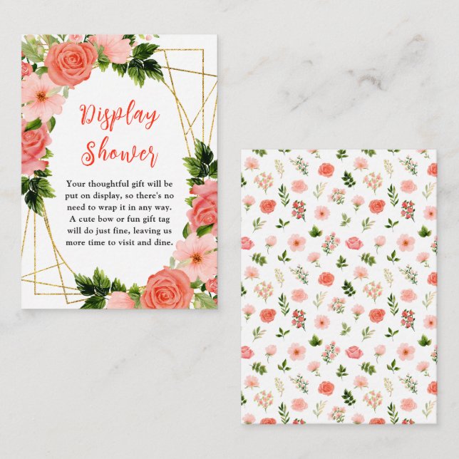 Coral Pink Red Roses Baby Display Shower Enclosure Card (Front/Back)
