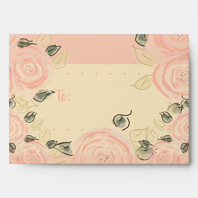 Coral pink rose floral decorative envelope (Front)