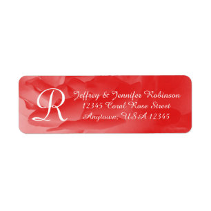 Coral Pink Rose Name and Address Monogram Elegant