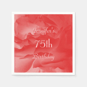 Coral Pink Rose Paper Napkins, 75th Birthday Napkin