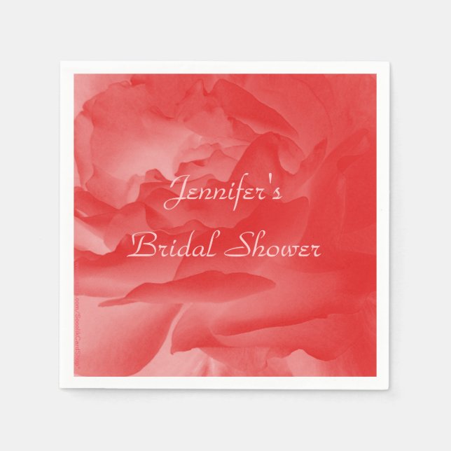Coral Pink Rose Paper Napkins, Bridal Shower Napkin (Front)